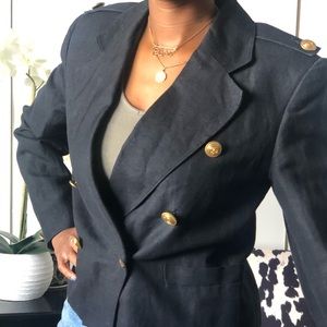 Vintage navy blue linen blazer